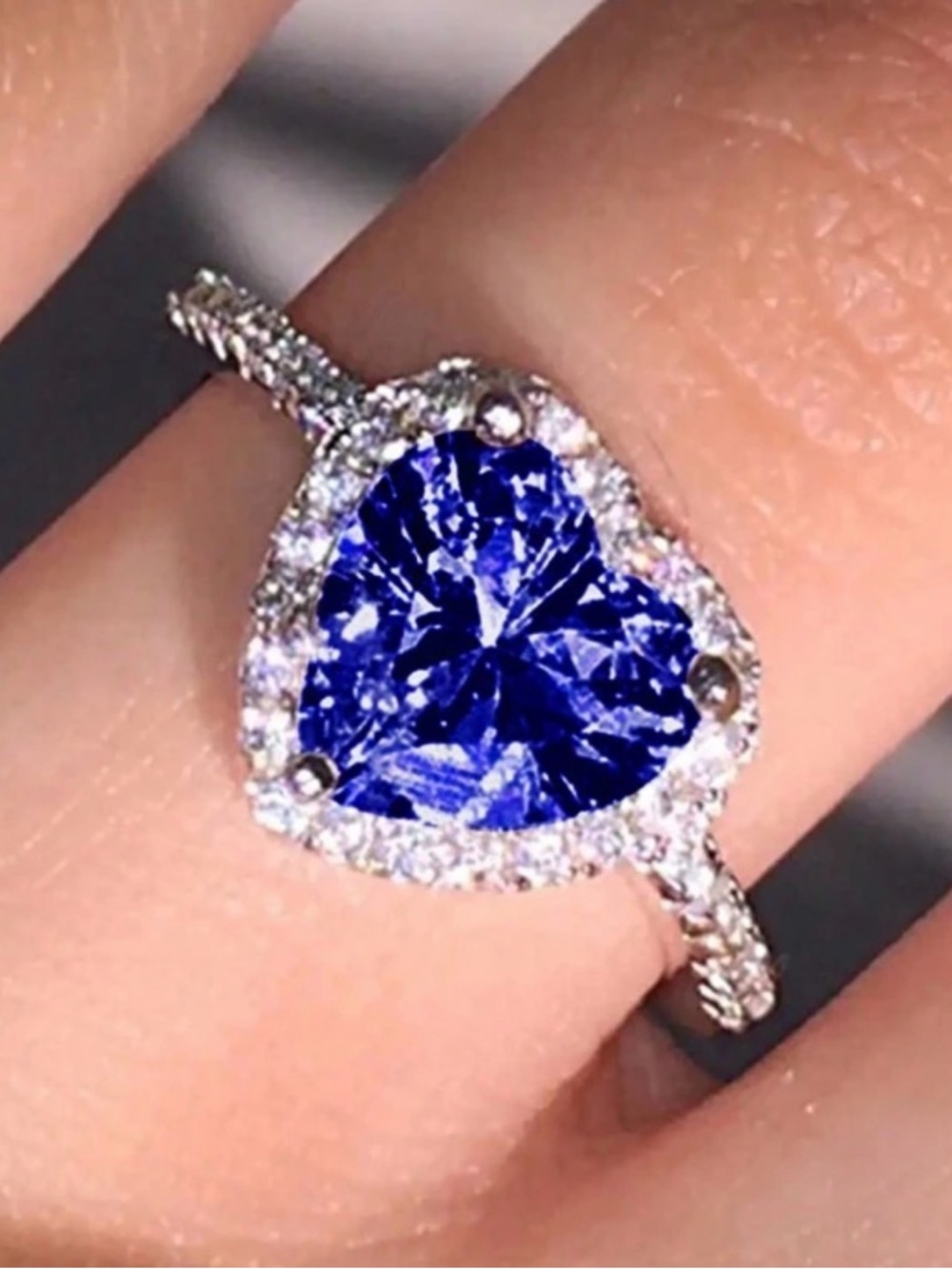 Heart-Cut Blue Sapphire Halo Ring - Unbranded